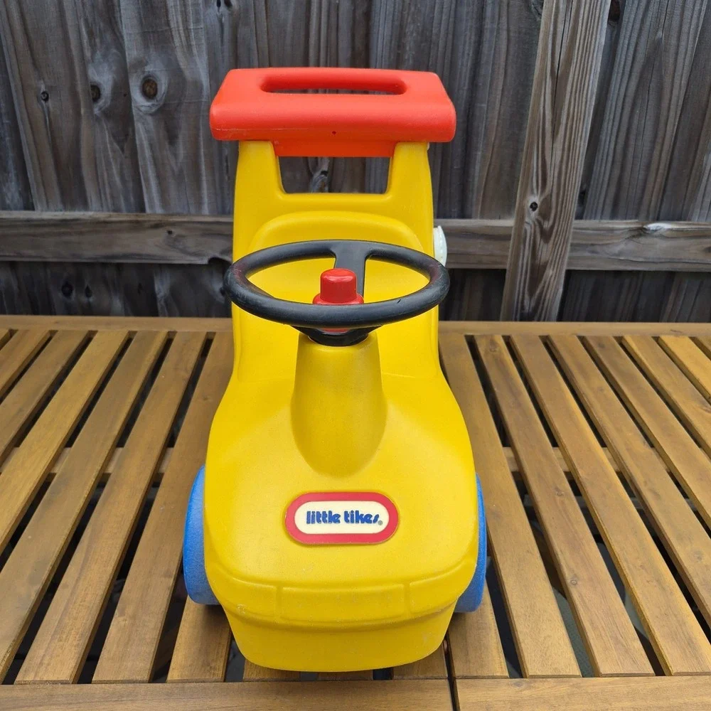 Vintage  Little Tikes yellow race car Ride On Push Toy Roadster Made In USA